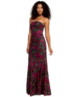 Juniors' Strapless Long Floral Gown