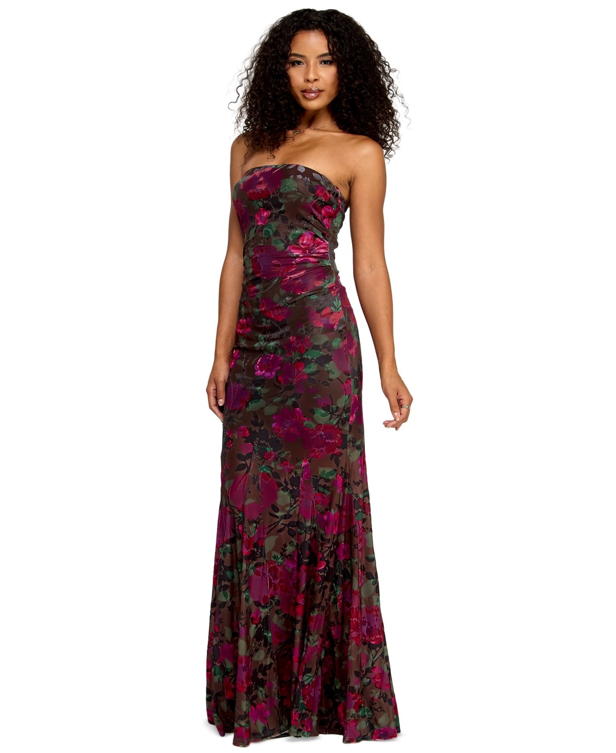 Katia Rae Juniors' Strapless Long Floral Gown In Multi