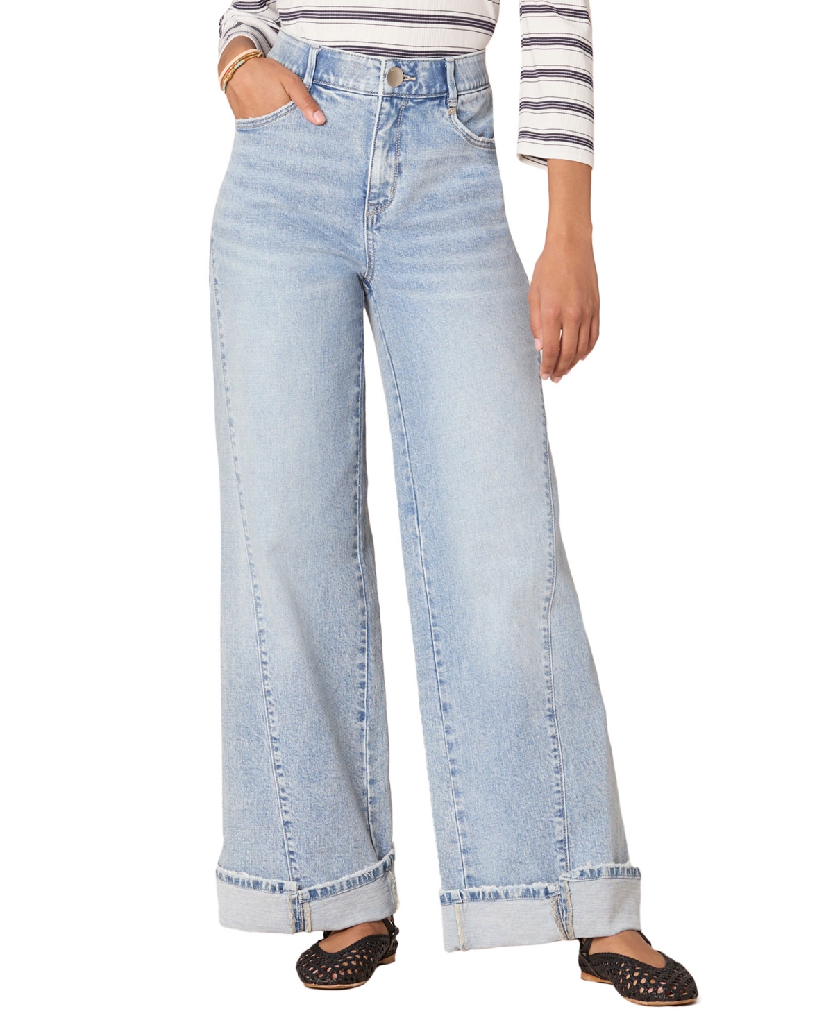 Democracy Petite Solution Skyrise Wide Leg Jeans In Blue