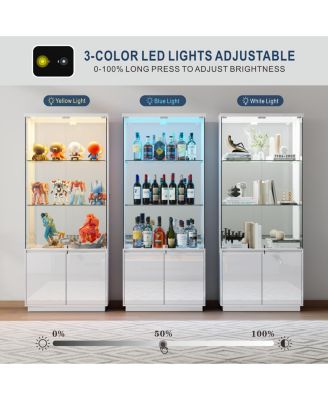71" LED Glass Wine Cabinet with Lockable Doors