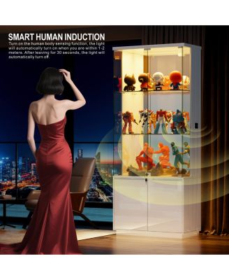 71" LED Glass Wine Cabinet with Lockable Doors