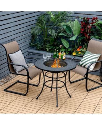 31.5 Inch Patio Fire Pit Dining Table With Cooking BBQ Grate