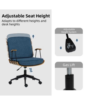 35.83"H Modern 360 Swivel Office Chair, Solid Wood Task Chair with Adjustable Height and Bent Wood