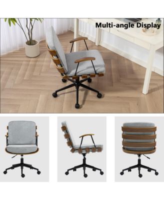 35.83"H Modern 360 Swivel Office Chair, Solid Wood Task Chair with Adjustable Height and Bent Wood