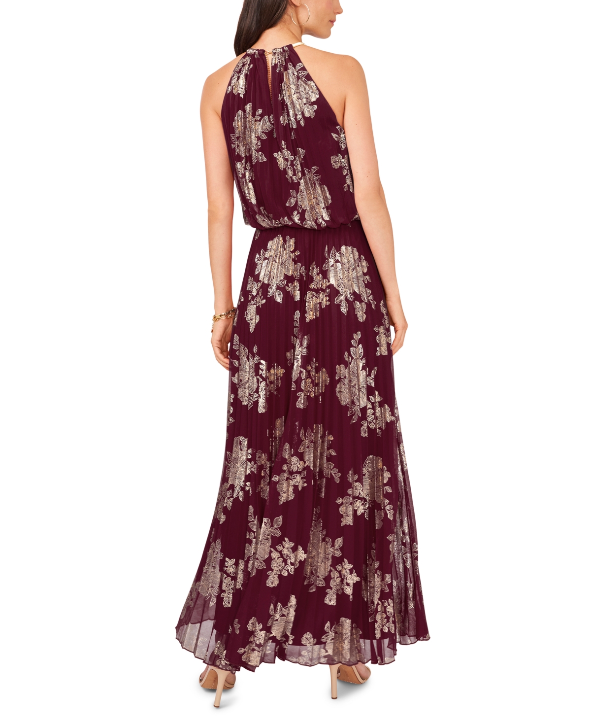 Msk Women's Embellishment Halter-neck Pleated Dress In Burgundy