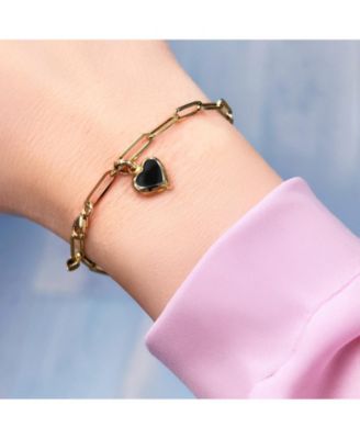 Onyx Heart Paperclip Bracelet 14k Gold