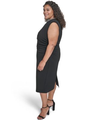Plus Size Side Ruched Jewel Neck Dress