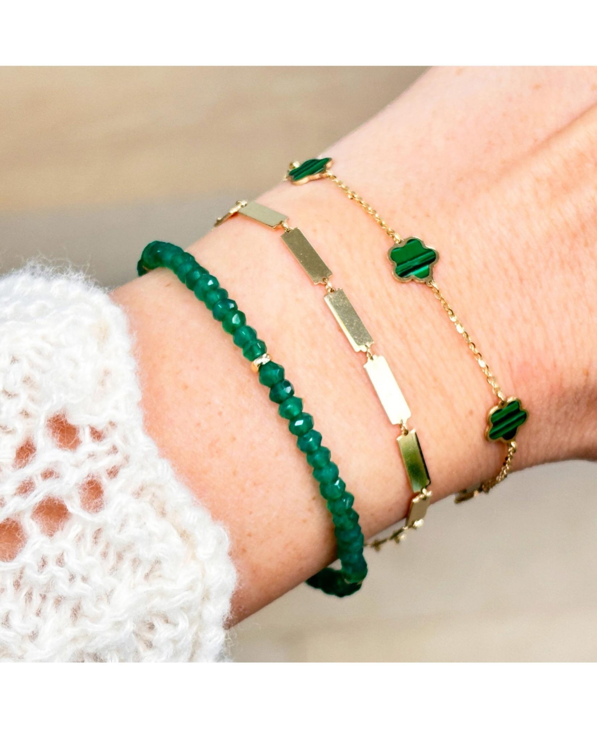 The Lovery Green Onyx Bead Bracelet 14K Gold