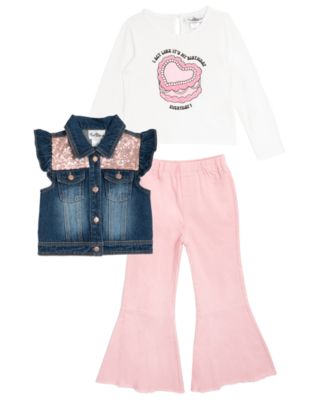 Girls' 4T-6X T-Shirt, Vest and Bell-Bottom Pants, 3-Piece Set
