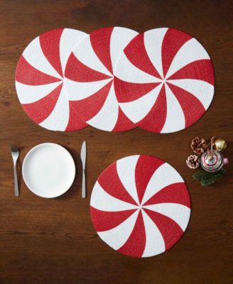 Peppermint Round Braided Placemats, Set of 4