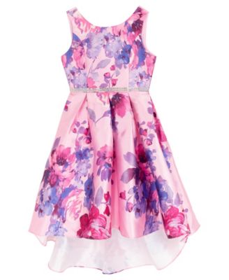 Girls' 7-16 Printed Mikado Pleated Hi-Low Dress