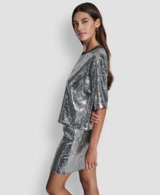 Women's Sequins Crewneck Boxy Short-Sleeve Relaxed T-Shirt