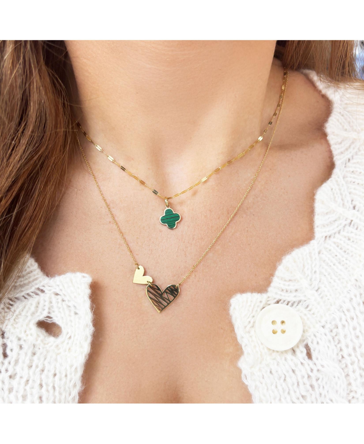 The Lovery Malachite Clover Charm 14K Gold - 10 millimeters