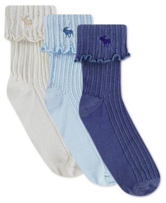 Girls' Crew Length Lettuce Hem Socks, 3-Pack