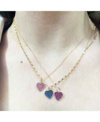 Blue Sapphire Pave Heart Charm 14K Gold