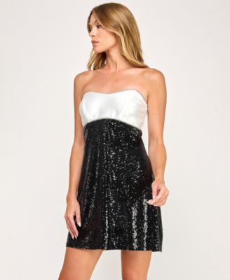 Junior's Strapless Sequined A-Line Dress
