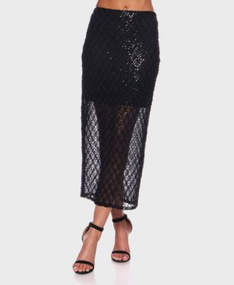Juniors' Fitted Sequin Back-Slit Midi Skirt