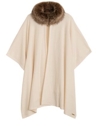 Faux Fur Collar Knit Ruana Wrap