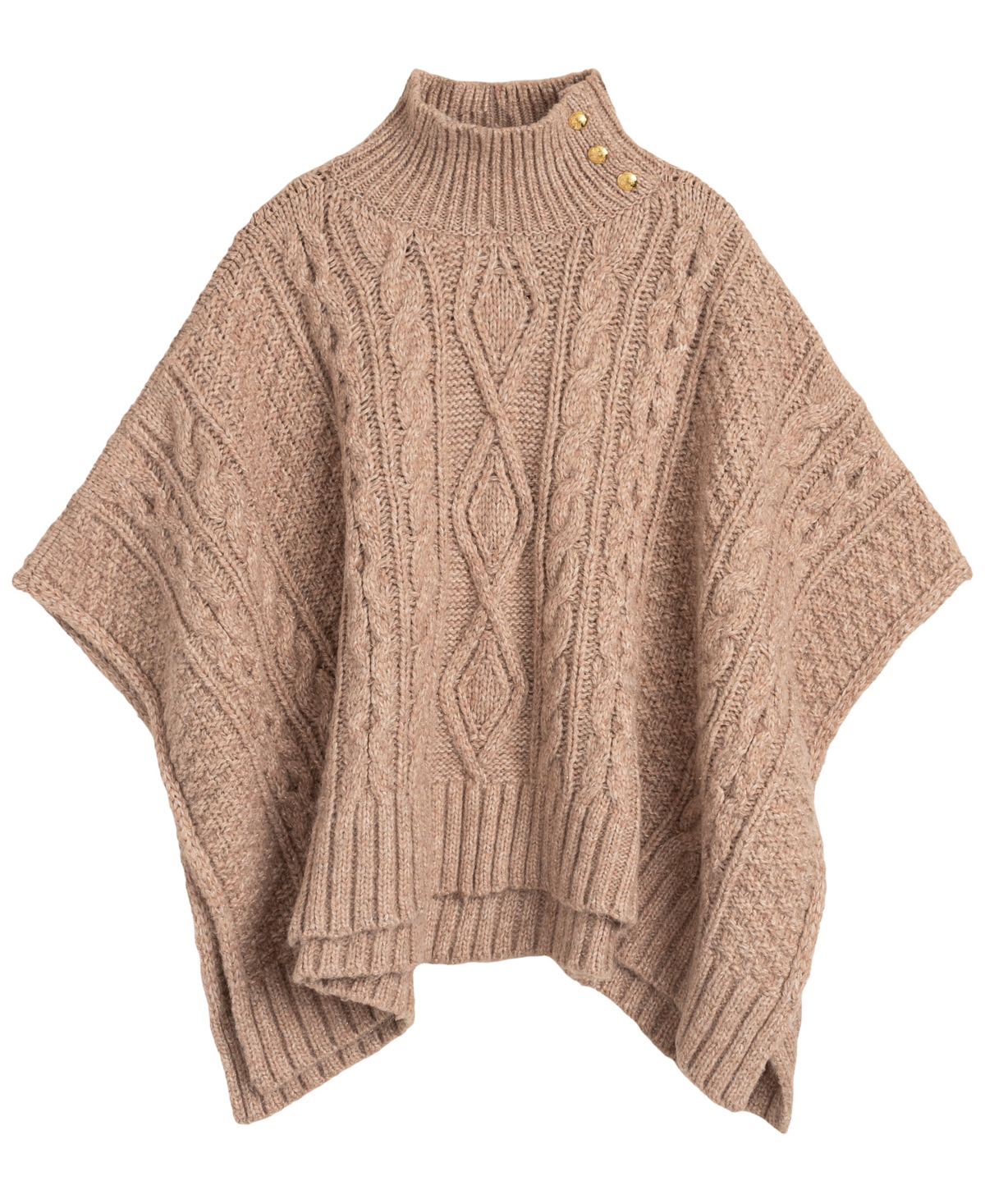 Lauren Ralph Crest Button Cable Poncho Wrap