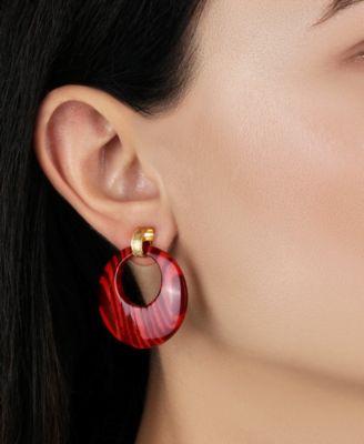 Gold Tone Burgundy Hoop Earrings