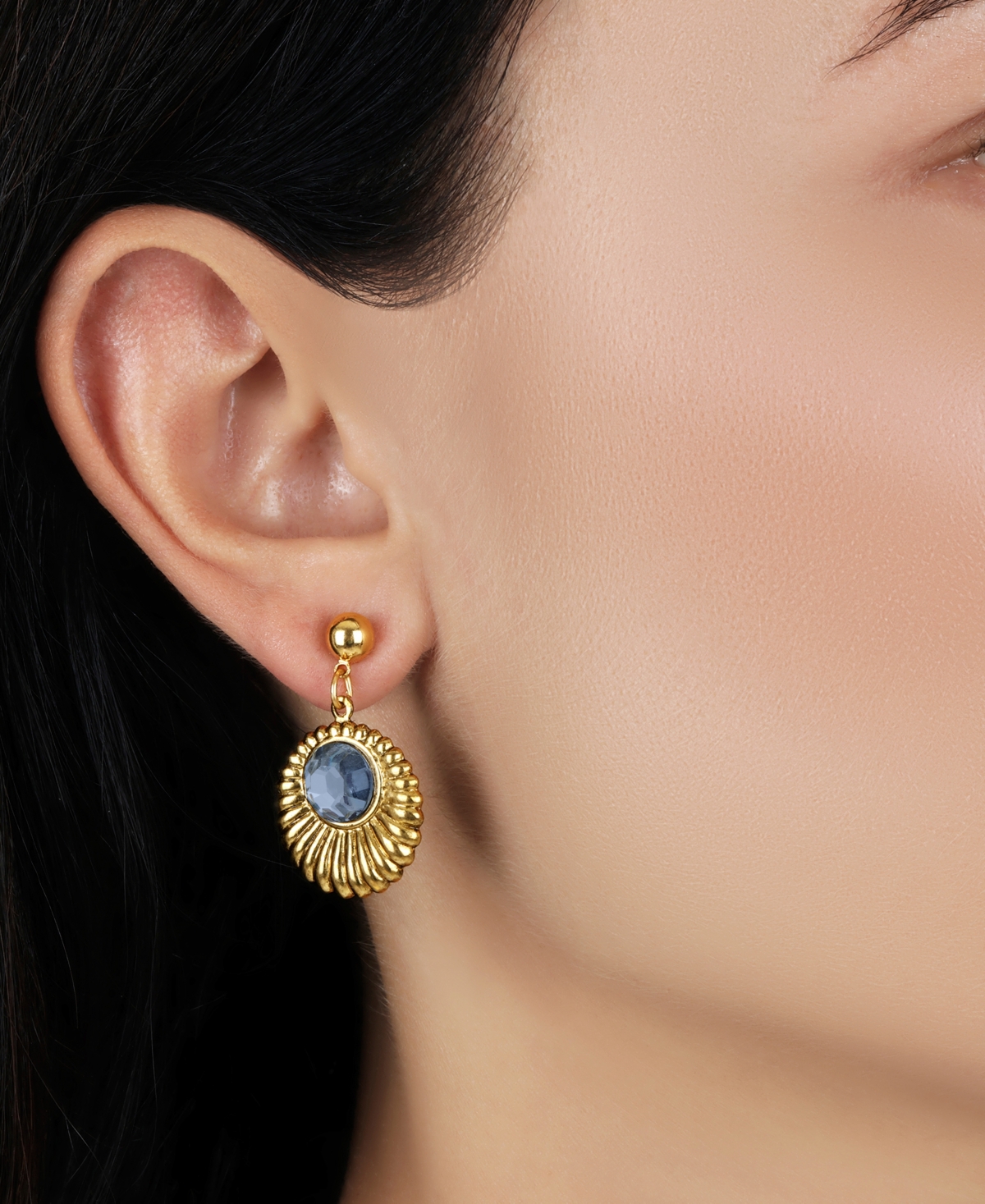 2028 Gold Tone Crystal Drop Round Earrings In Blue