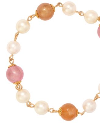 Faux Cultivated Pearl  Pink Peach Beaded Bracelet