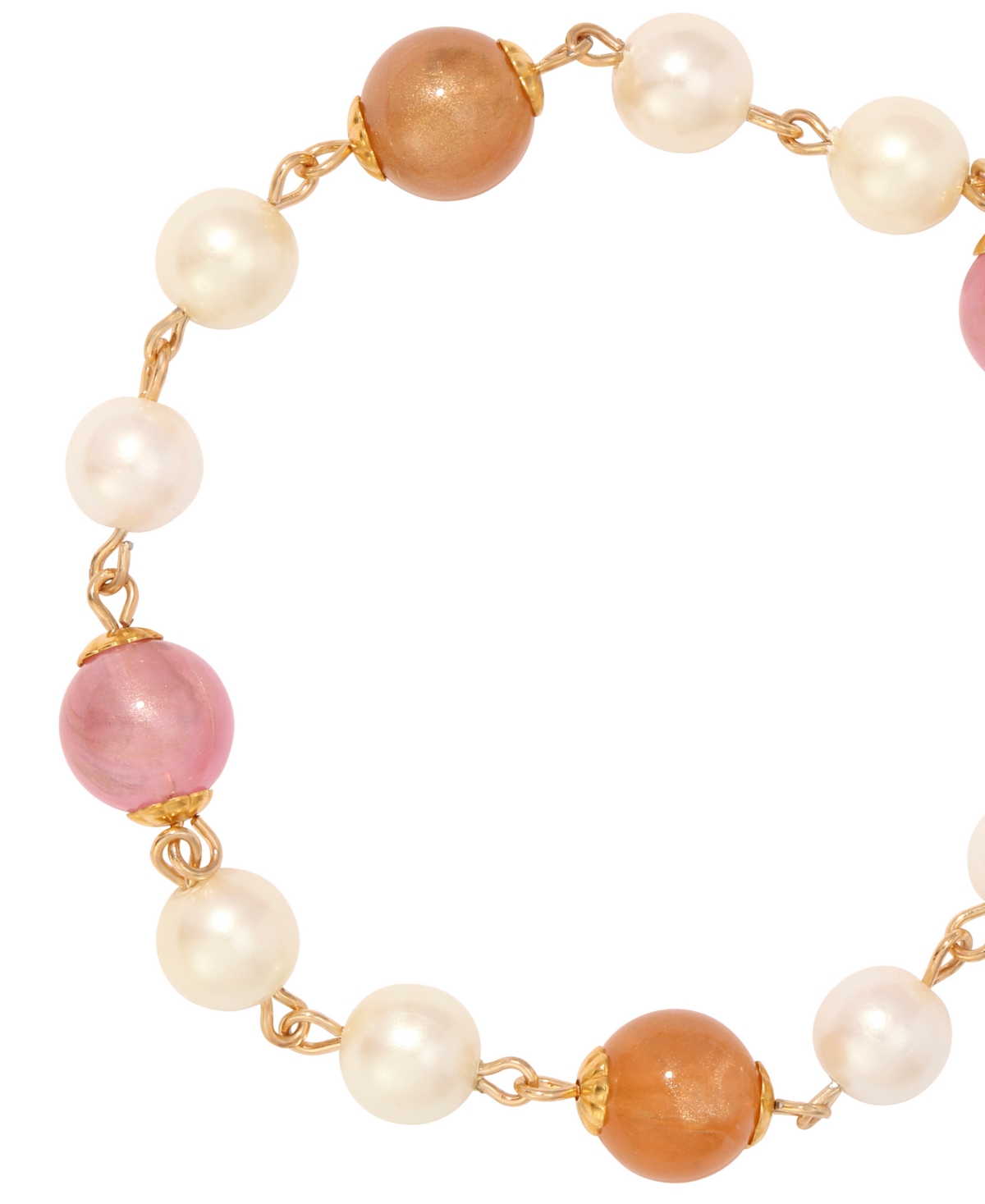 2028 Faux Cultivated Pearl Pink Peach Beaded Bracelet In Multi