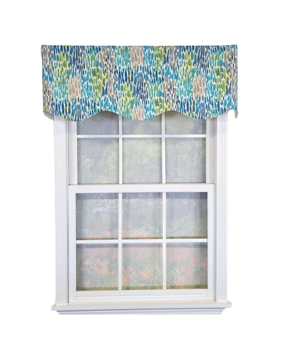 Rlf Home 100% Cotton Dazzle Provance With Poly/Cotton Ivory lining Rod Pocket Valance 50" x 17" Blue