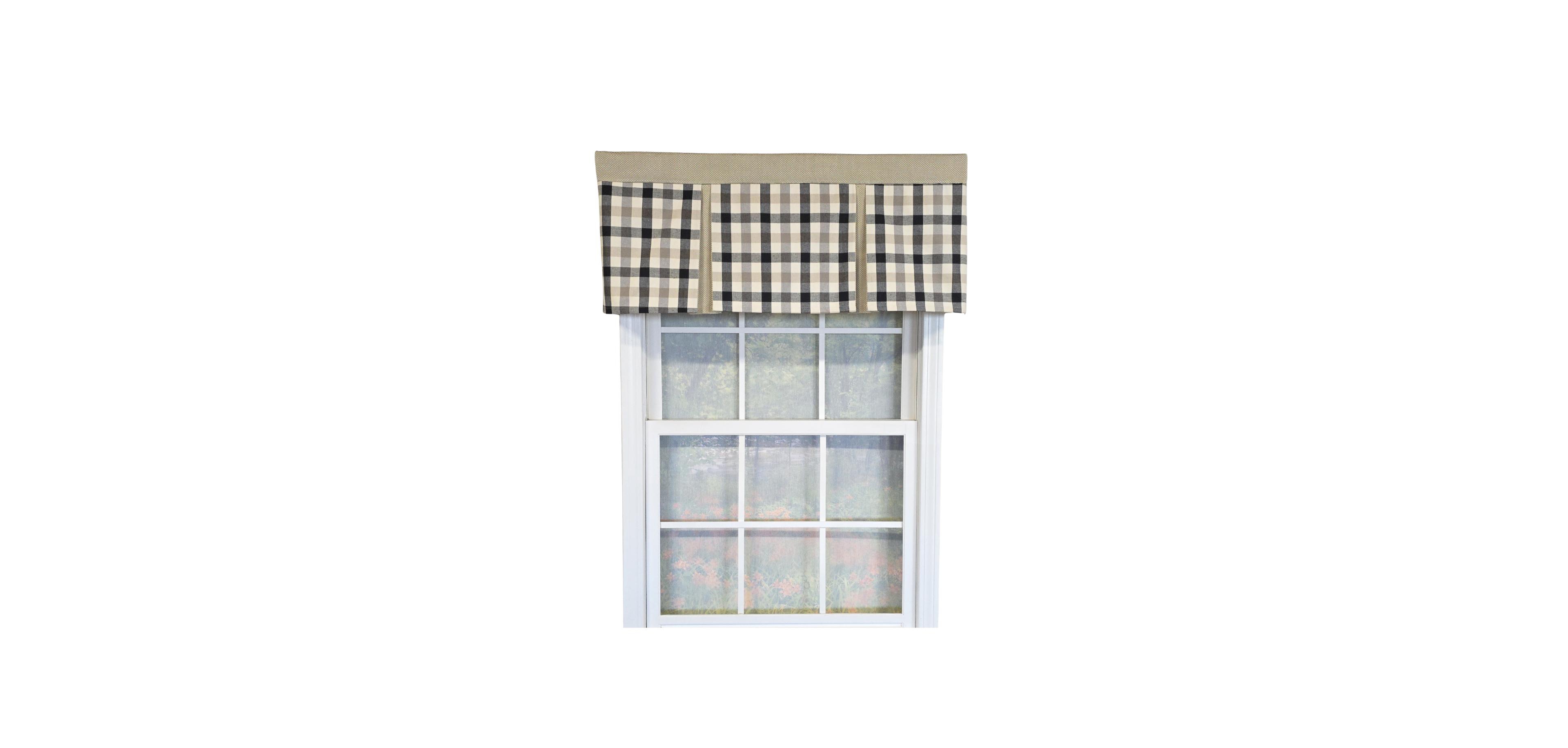 Rlf Home 100% Cotton Bison Check Pleated Unlined Windows Rod Pocket Valance 50" x 17" Black