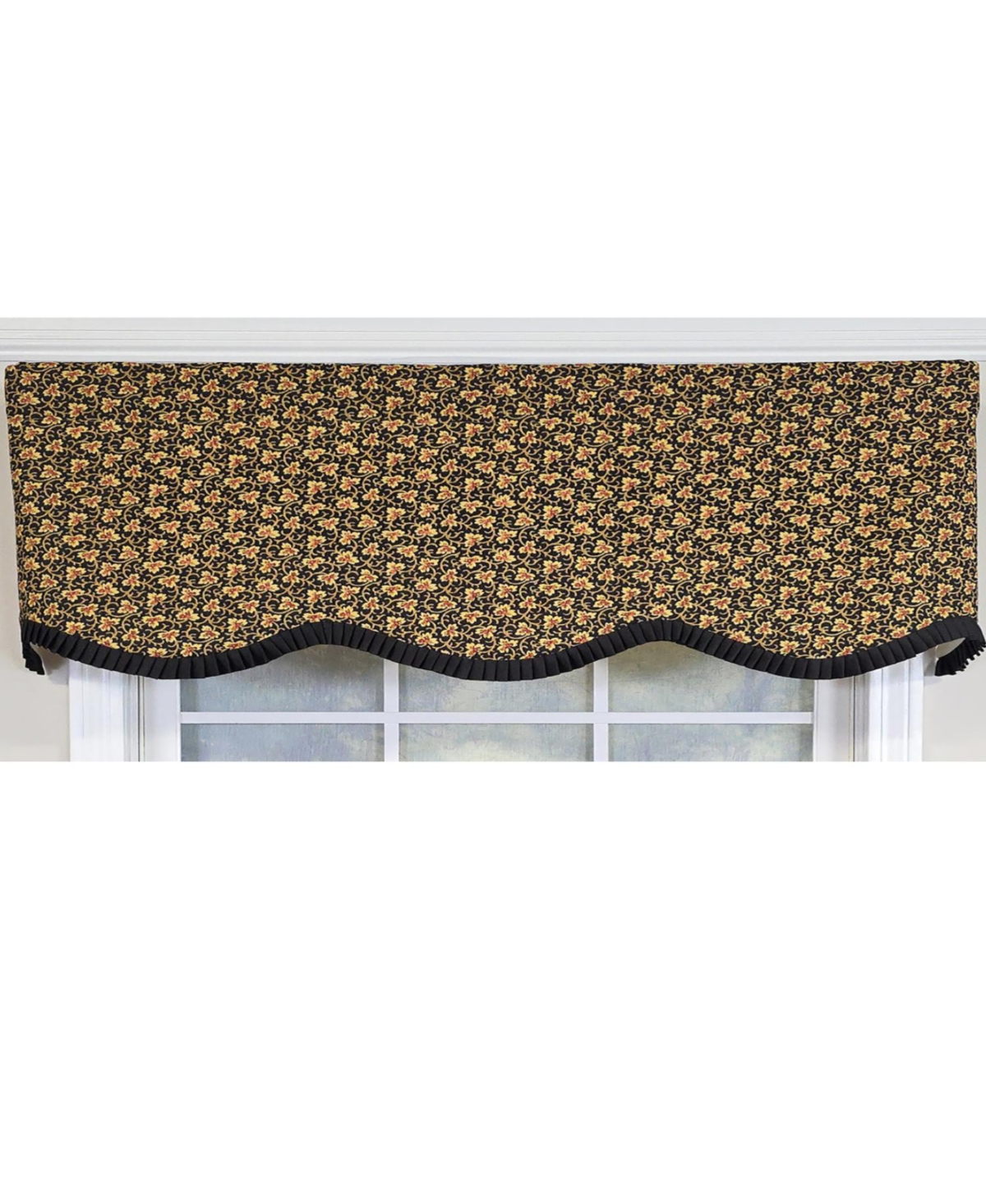 Rlf Home 100% Cotton Flemington Provance Fully lined Windows Rod Pocket Valance 50" x 15" Black