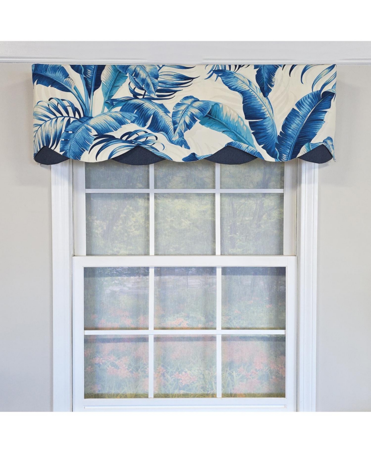 Rlf Home 100% Cotton Plantain Petticoat Fully lined Windows Rod Pocket Valance 50" x 15" Navy