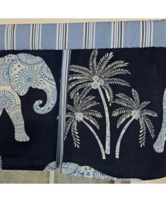 100% Cotton White Elephant Pleated  Unlined Windows Rod Pocket Valance 50" x 17"  Blue