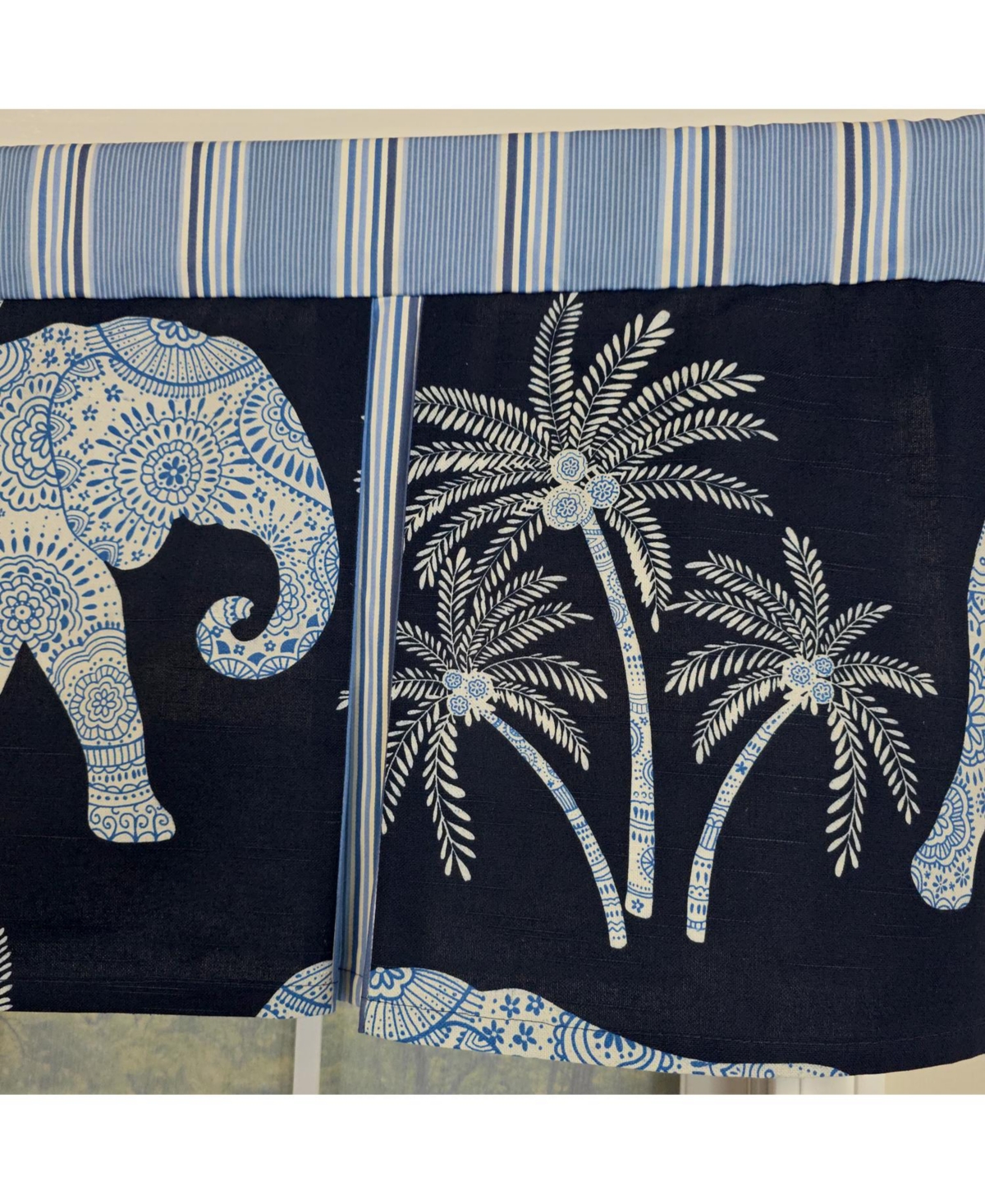 Rlf Home 100% Cotton White Elephant Pleated Unlined Windows Rod Pocket Valance 50" x 17" Blue