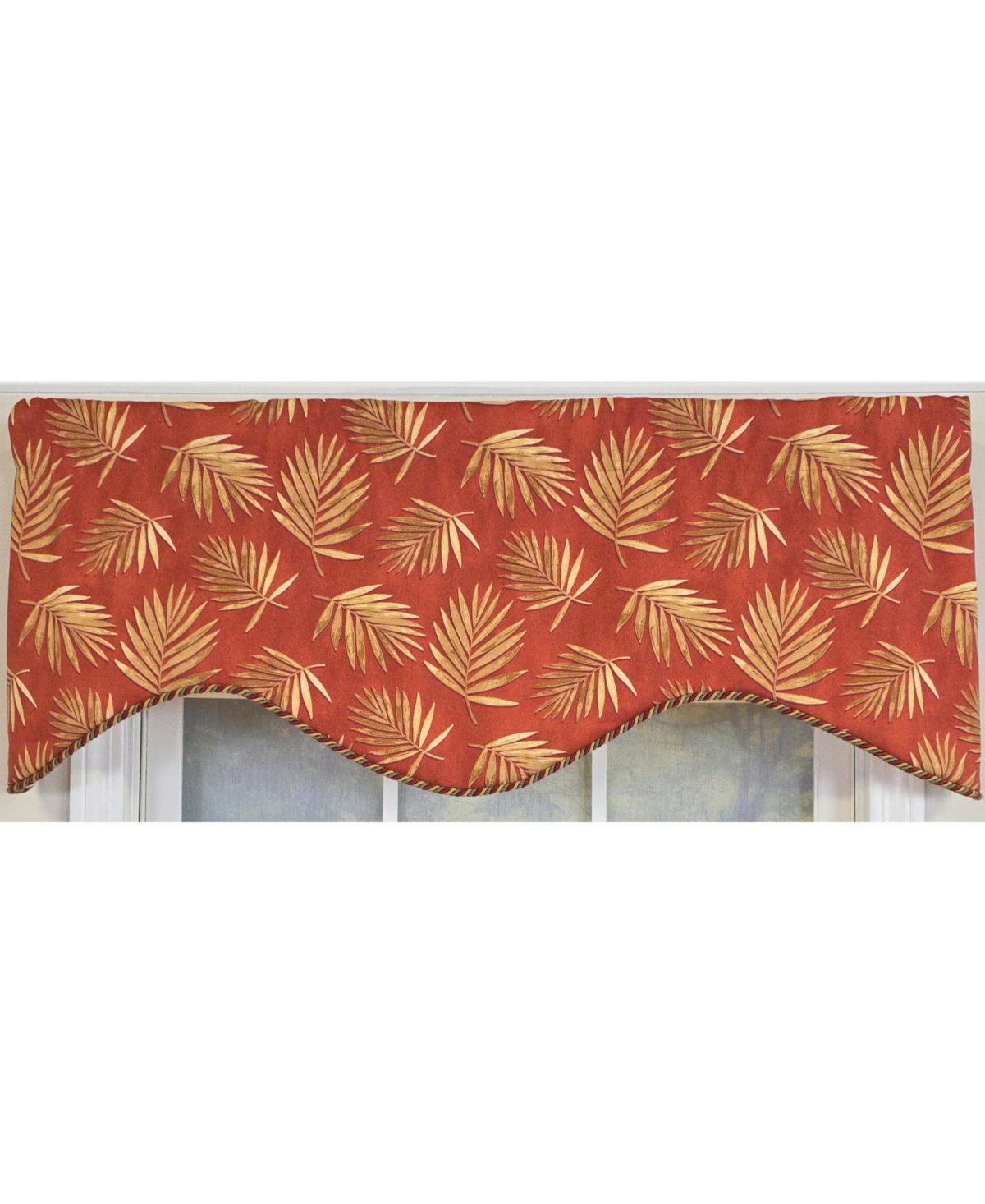 Rlf Home 100% Cotton Hawthorn Cornice With Poly/Cotton Ivory lining Rod Pocket Valance 50" x 17" Red