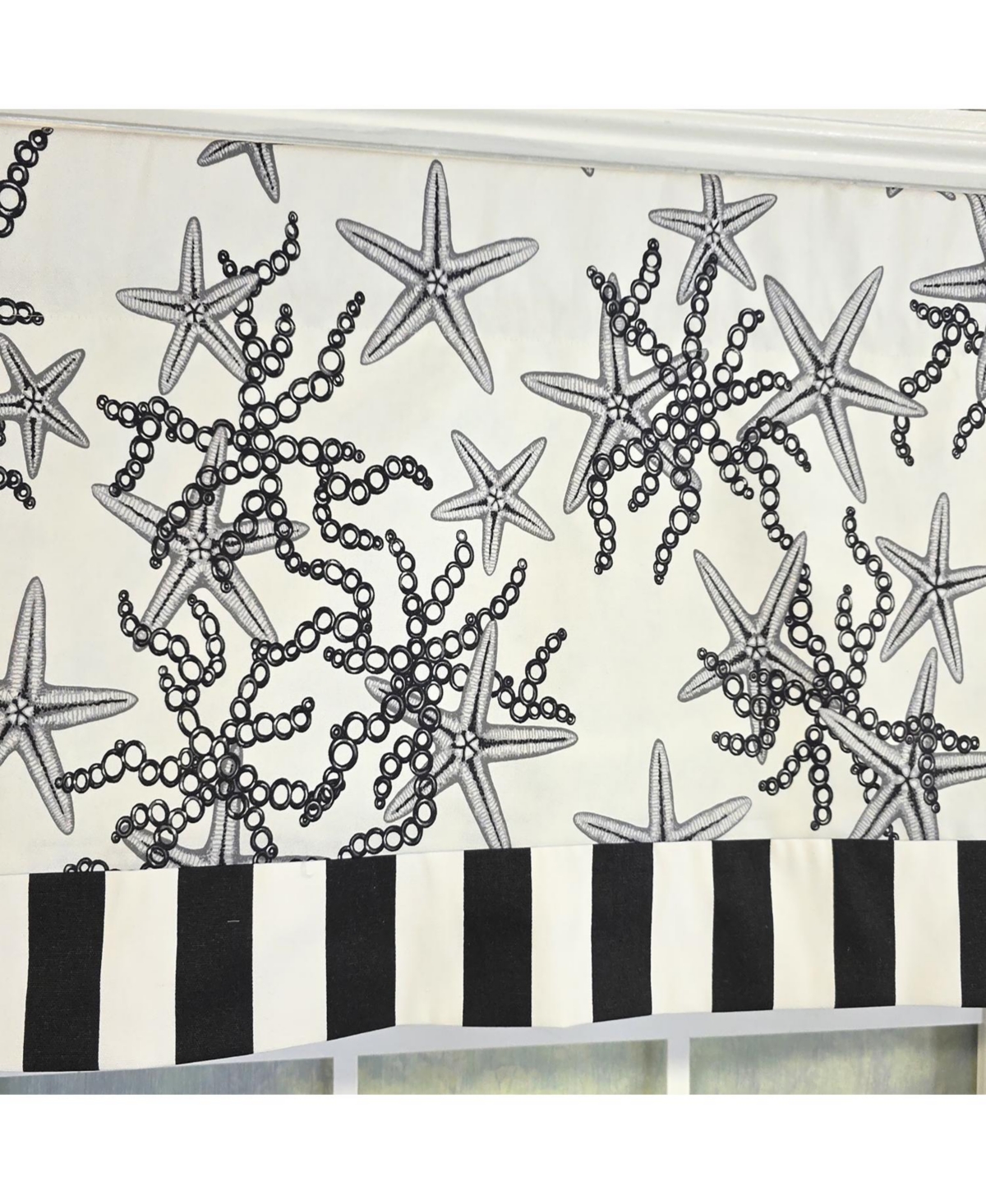 Rlf Home Reef Banded Valance Collection - 100% Cotton Window Treatment 50" x 16" Black