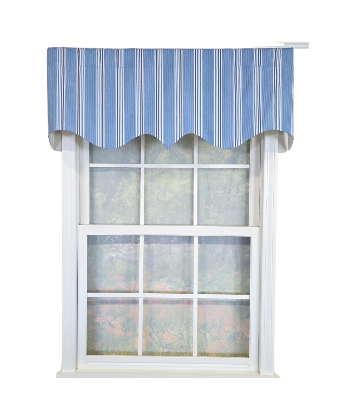 Rlf Home 100% Cotton Freya Stripe Regal Fully lined Windows Rod Pocket Valance 50" x 17" Blue