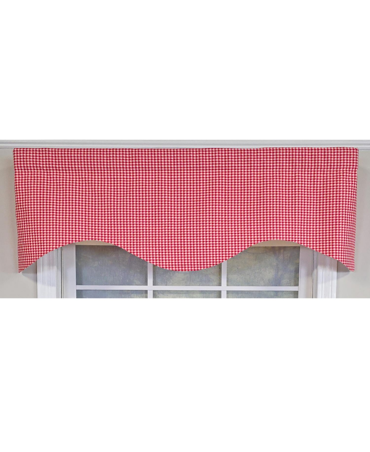 Rlf Home Cherry Check Cornice Valance - 100% Cotton with Ivory Lining 50" x 17" Red