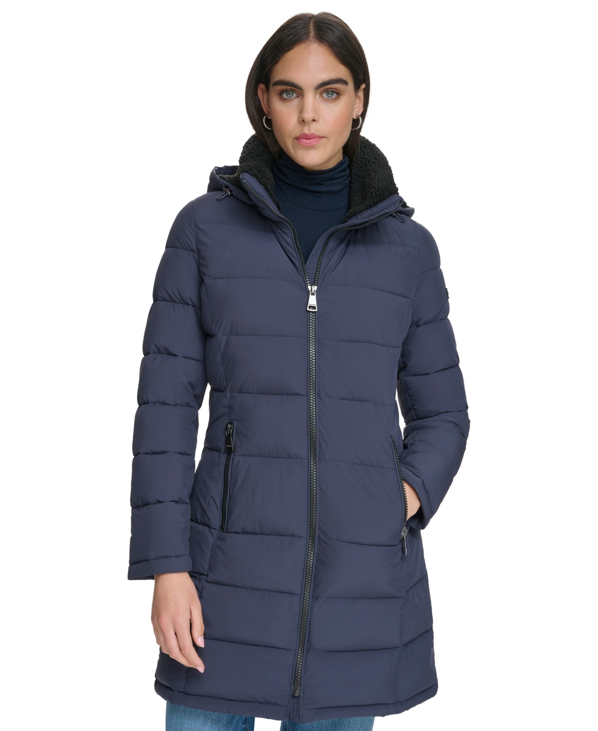Calvin Klein Women's Hooded Puffer Coat In Blue