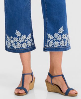 Petite High-Rise Embroidered Wide-Leg Jeans, Macy's Exclusive 