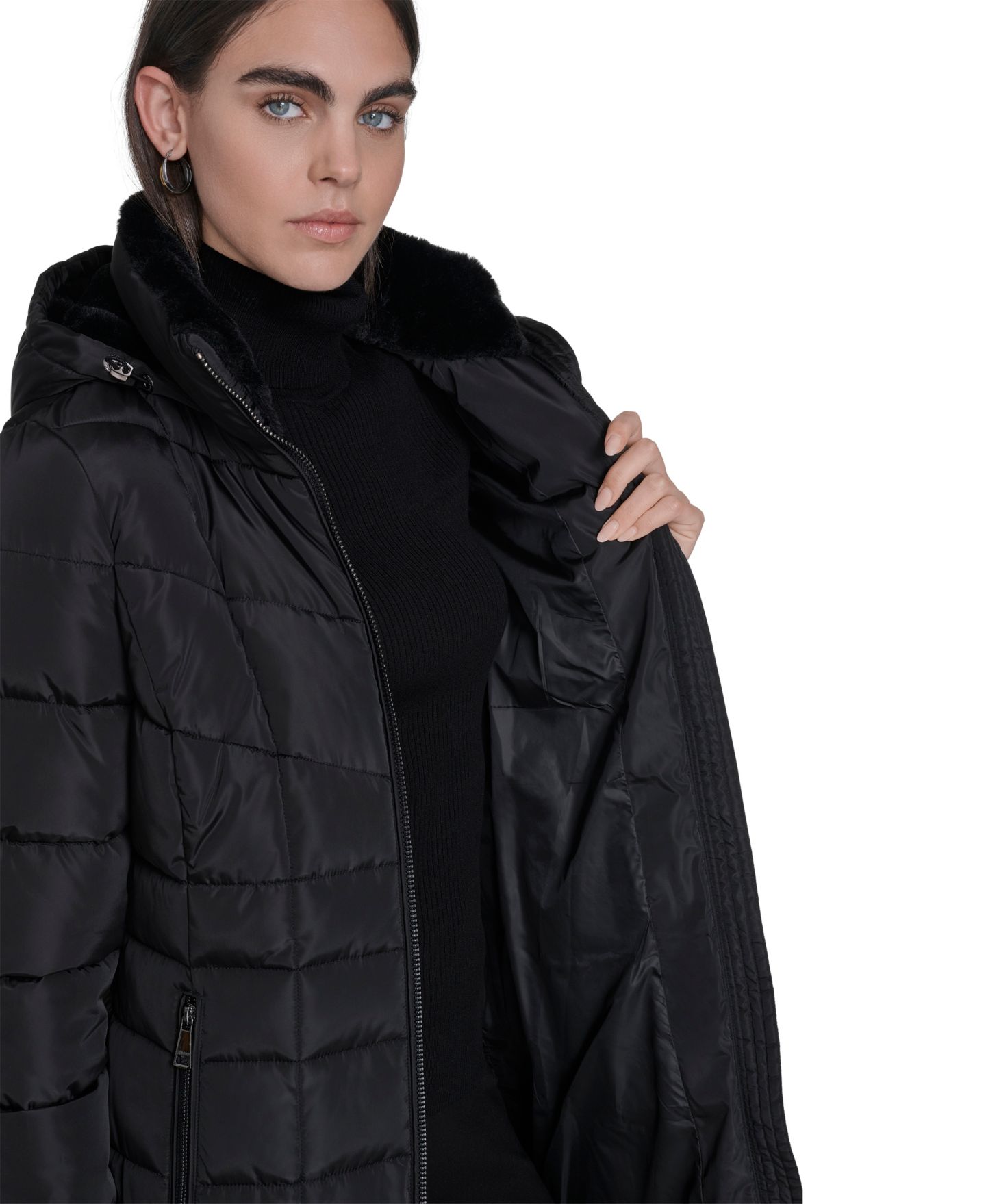 Женская куртка Calvin Klein Hooded Stand Collar Puffer, цвет: Чёрный — фото 3