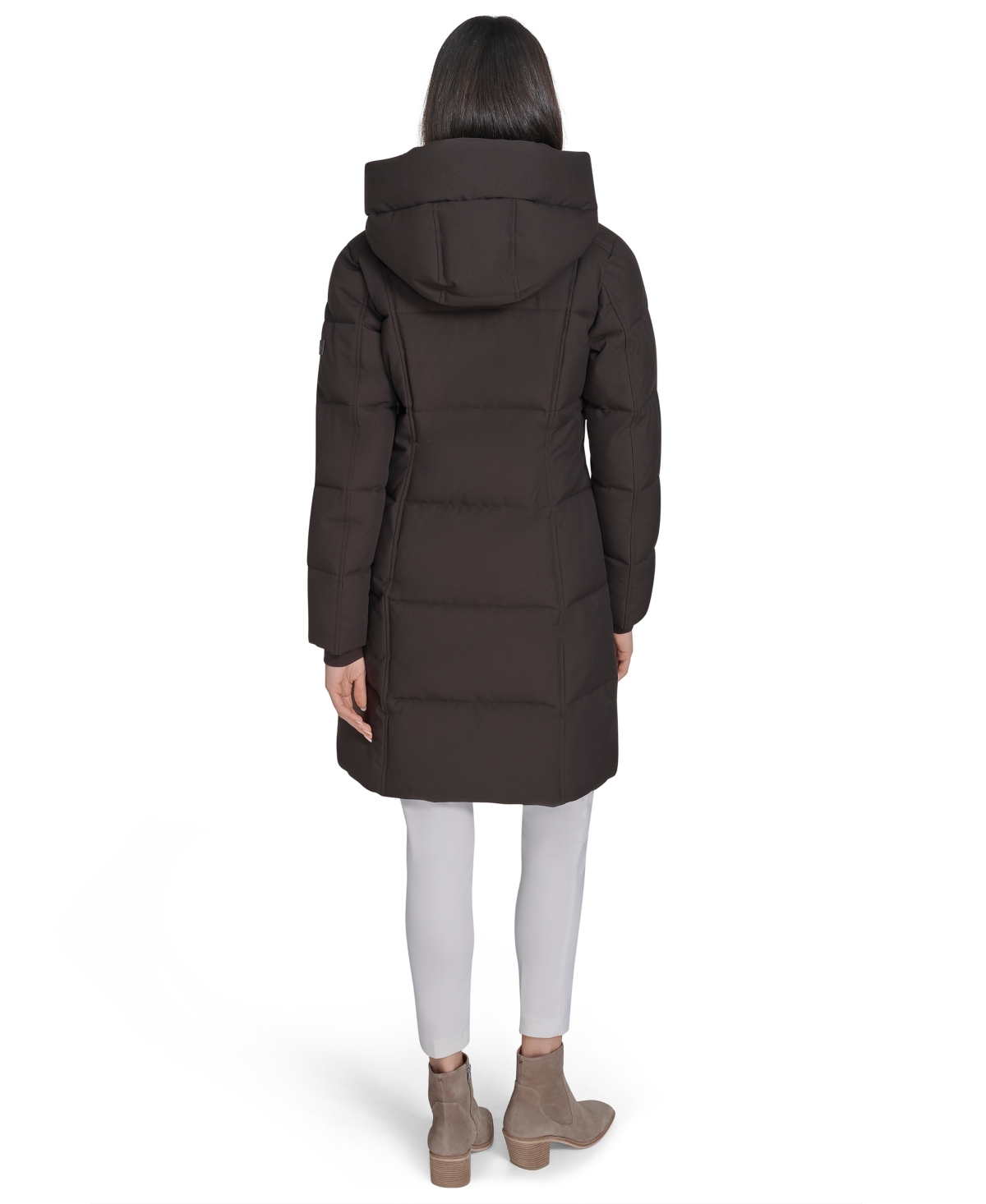 Calvin Klein Women's Stand Collar Hooded Puffer Coat In Brown