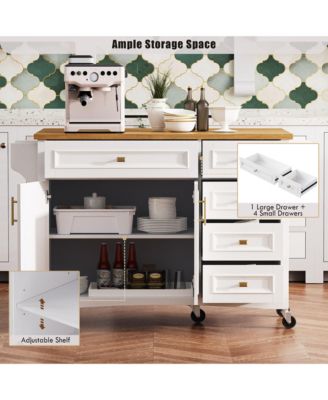 CASAINC 52" Wood Rolling Drop Leaf with Spice Rack, Towel Rack, Doors, Drawers & Adjustable Shelf Kitchen Island