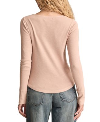 Women's Lace-Yoke Long-Sleeve Henley Top