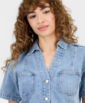 Petite Short-Sleeve Denim Shirt, Macy's Exclusive 