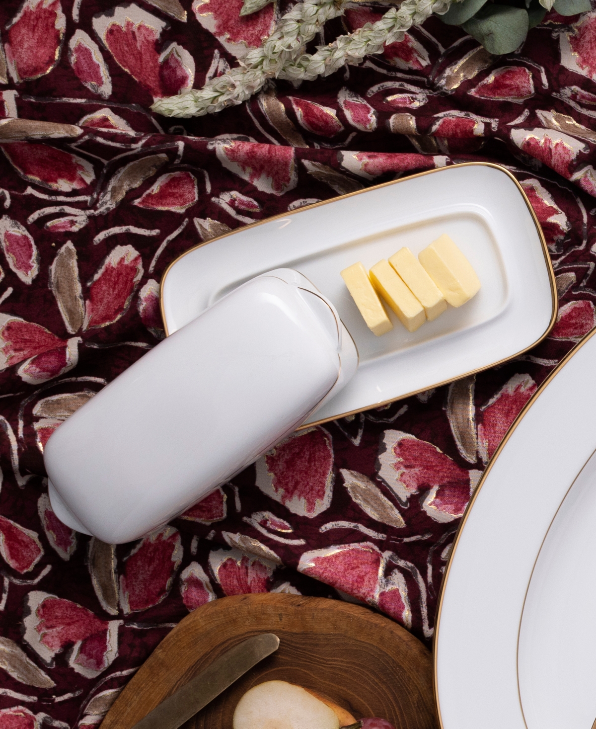 Noritake Heritage Covered Butter Dish In White