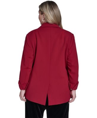 Plus Size Open Front Rollback Cuff Jacket