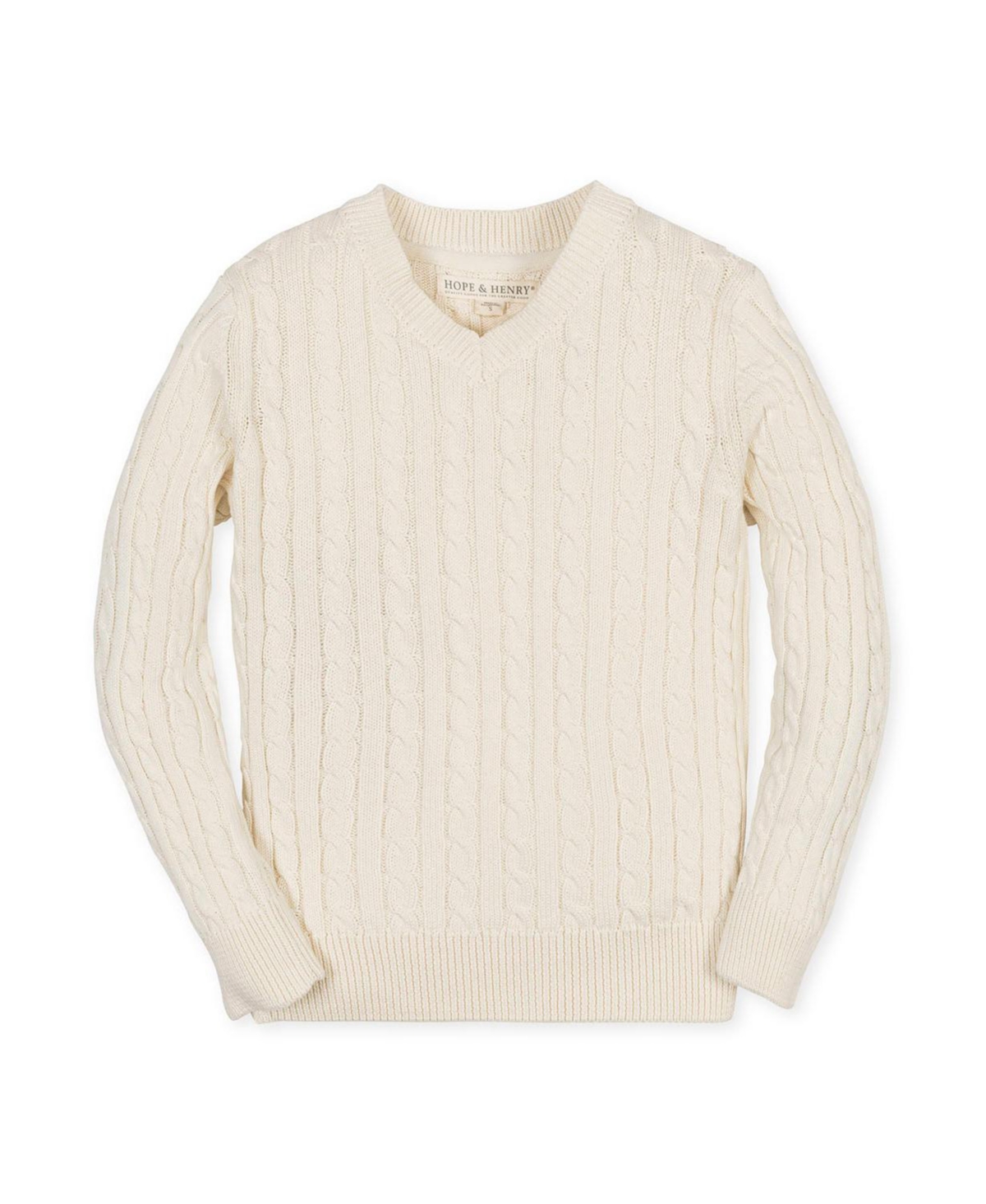 Hope & Henry Boys Organic Long Sleeve V-Neck Cable Sweater