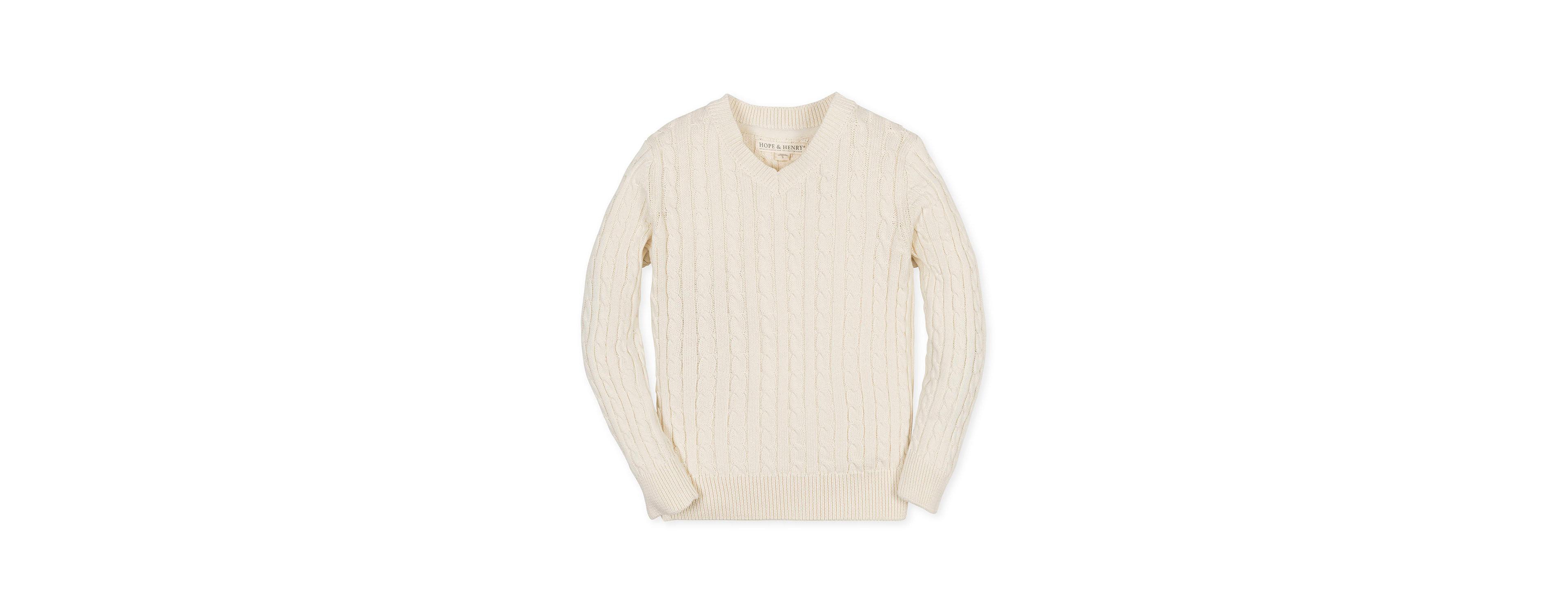 Hope & Henry Boys Organic Long Sleeve V-Neck Cable Sweater
