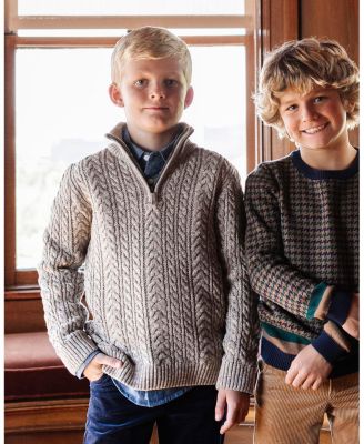 Boys Organic Long Sleeve Half Zip Cable Pullover Sweater