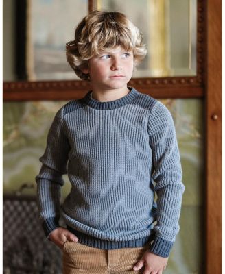 Boys Organic Long Sleeve Shoulder Detail Crewneck Pullover Sweater